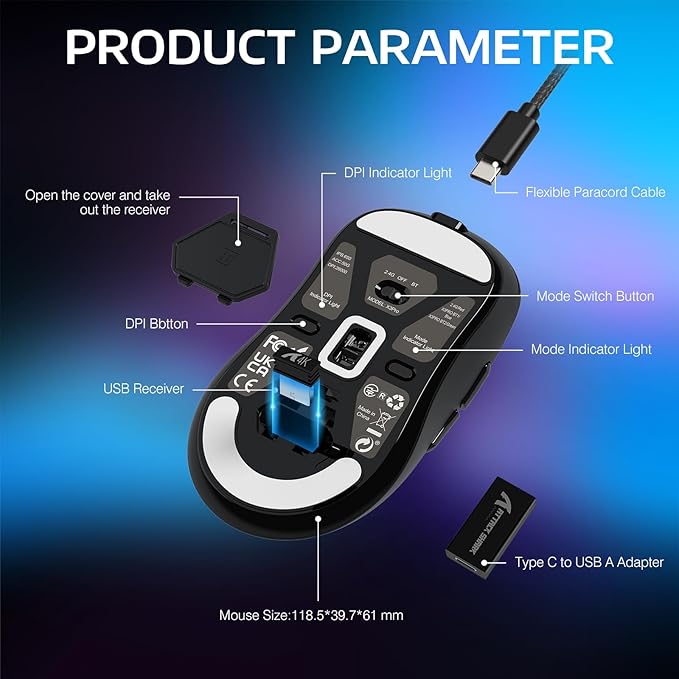ATTACK SHARK X3PRO 4K/8K Lightweight Wireless Gaming Mouse with Tri-Mode(Wired/2.4GHz/BT),PAW3395 Optical Sensor,26K DPI,Kailh GM8.0 Switch,Long Battery,7 Buttons for PC/Laptop/Win/Mac(Black)