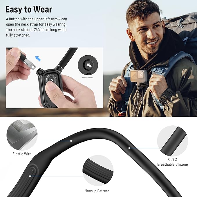 NEEWER Magnetic Neck Mount Compatible with GoPro Hero 13 12 11 MAX DJI Action 4 Insta360 iPhone 15 Pro Max Samsung S23, Quick Release Flexible POV Action Camera Neck Mount Adapter & Phone Holder, GP15