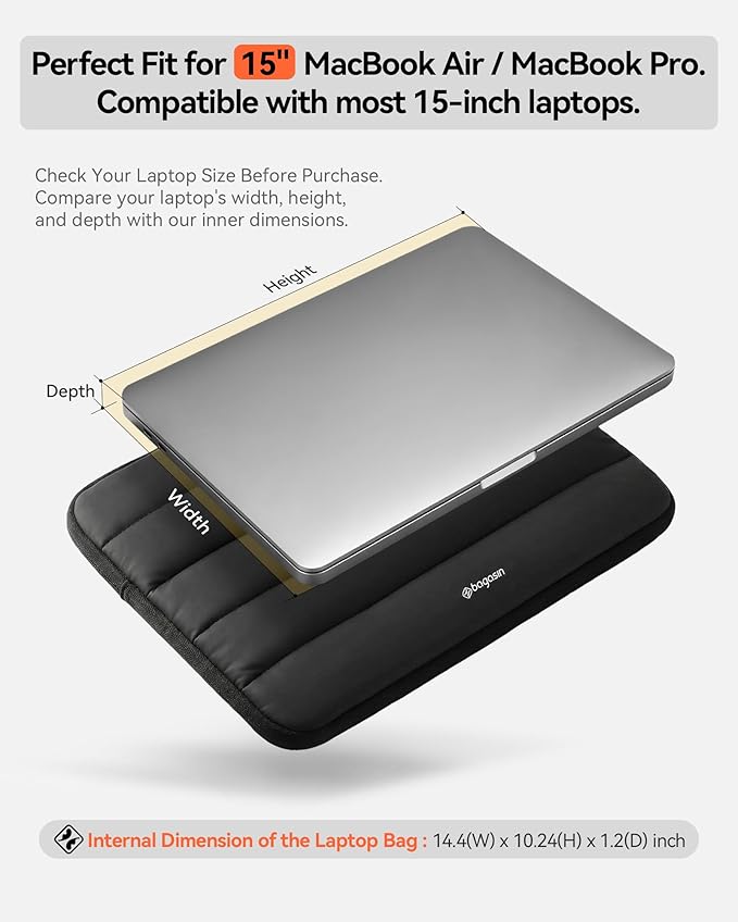 Bagasin Laptop Sleeve Bag, 15 15.6 16 Inch TSA Laptop Bag Protective Sleeve Waterproof with 4-Layer Protection Laptop Sleeve for MacBook, HP, Dell, Lenovo, Asus Notebook