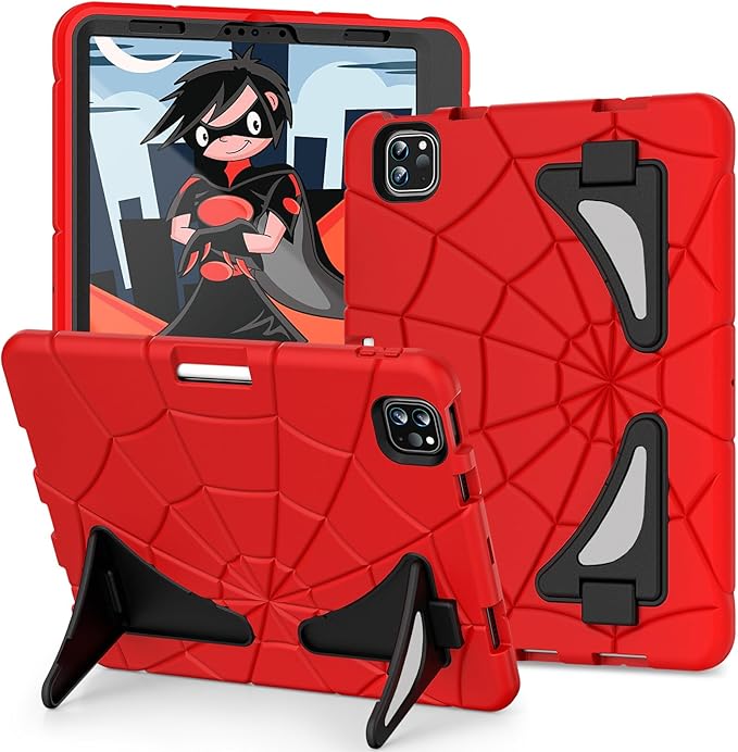 AKABEILA Compatible with Apple iPad Pro 11 inch(2018)/Apple Air 4 10.9(2020)/Air 5 10.9(2022)/Air 6 M2 (2024)/Air 7 M3 (2025) Tablet Case，Cover with Kickstand for Kids Children Boys Babies Red Black