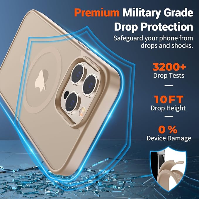 SUPFINE Magnetic for iPhone 13 Pro Case(Compatible with MagSafe)(Military Grade Drop Protection) Slim Translucent Matte Shockproof with Anti-Fingerprint Phone Case,Desert Gold