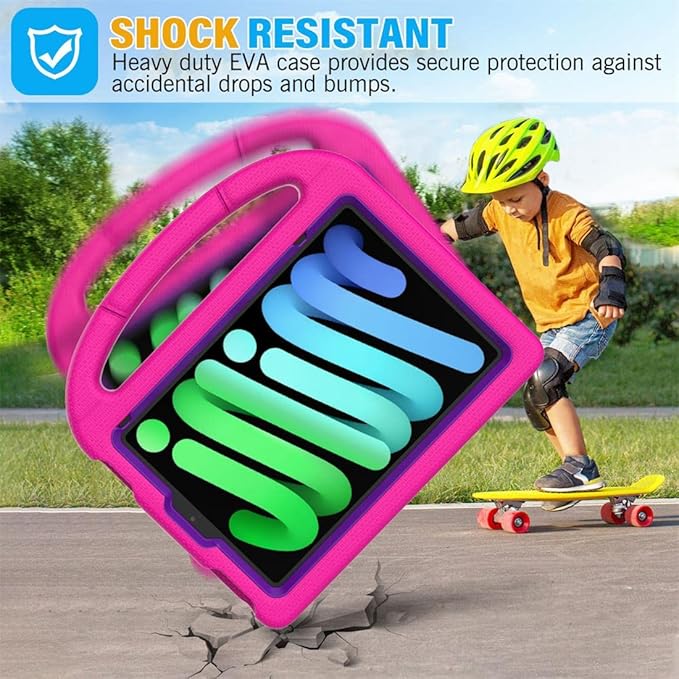 SUPLIK Kids Case for iPad mini 7 (A17 Pro) 2024 & iPad mini 6 2021, 8.3-inch iPad mini 6th/7th Generation Case with Screen Protector, Durable Shockproof Kids Cover with Handle Stand, Pink&Purple