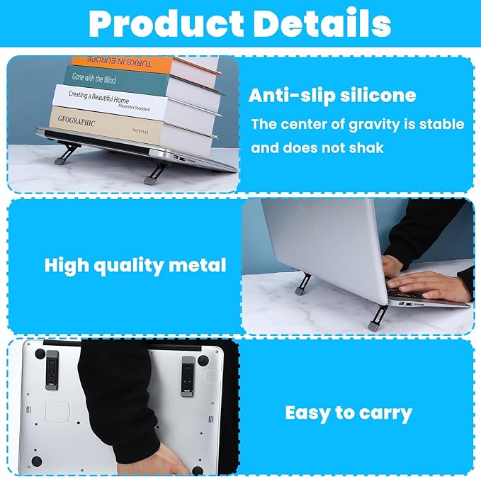 Mini Portable Laptop Stand for Desk, Portable Keyboard Riser Three Tilt Angle Adjustable Foldable Invisible Laptop Riser Self-Adhesive Computer Stand Feet for Most Keyboards (Black, 2)