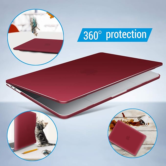 IBENZER Compatible with MacBook Pro 15 Inch Case A1990 A1707, Hard Shell Case with Keyboard Cover & Type C Adapter for Mac Pro 15 Touch Bar, Wine Red, T15-WR+1TC A