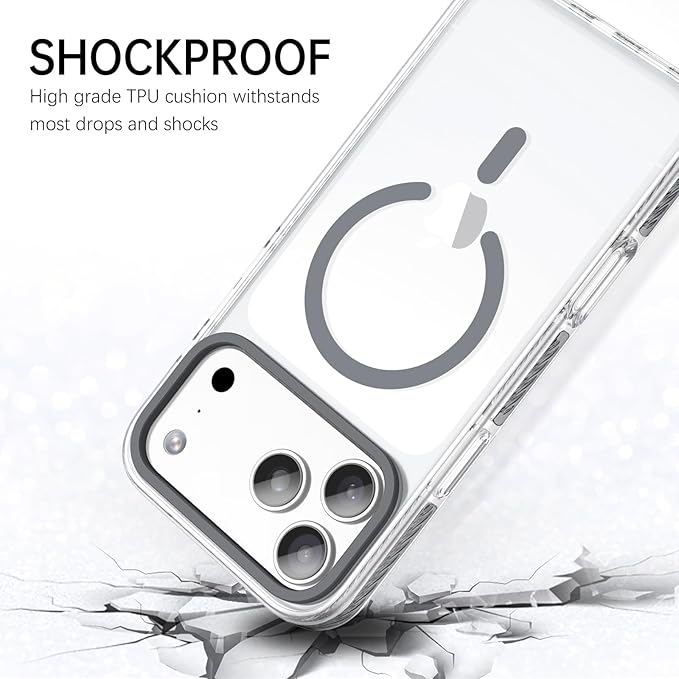 BENTOBEN Magnetic for iPhone 17 Pro Max 6.9" Case, Compatible with Magsafe Military Shockproof Protective Bumper Cute Transparent Slim Anti-Yellowing Phone Case for iPhone 17 Pro Max Cover, Clear Gray