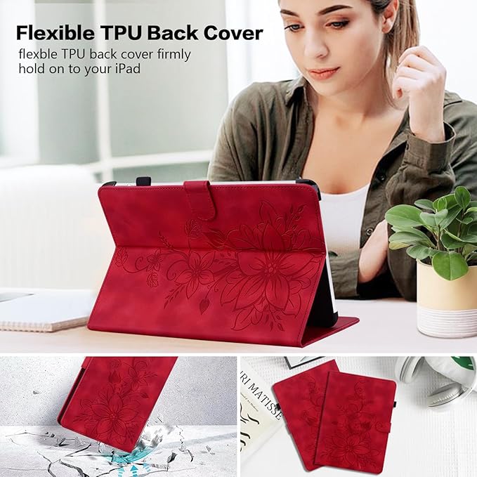 Case for iPad 9th Generation (2021) / 8th Generation (2020) / 7th Gen (2019) 10.2 Inch, Auto Wake/Sleep Supports Pencil Holder Magnetic Clasp Stand Cover, Red