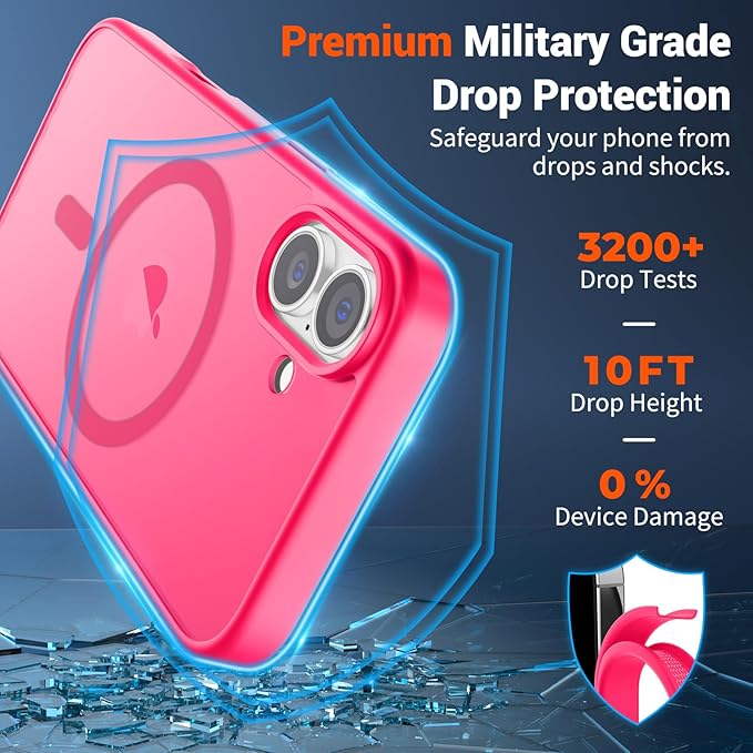 SUPFINE Magnetic for iPhone 17 Case (Compatible with MagSafe)(Military Grade Drop Protection) Translucent Matte Shockproof with Anti-Fingerprint Phone Cover,Hot Pink