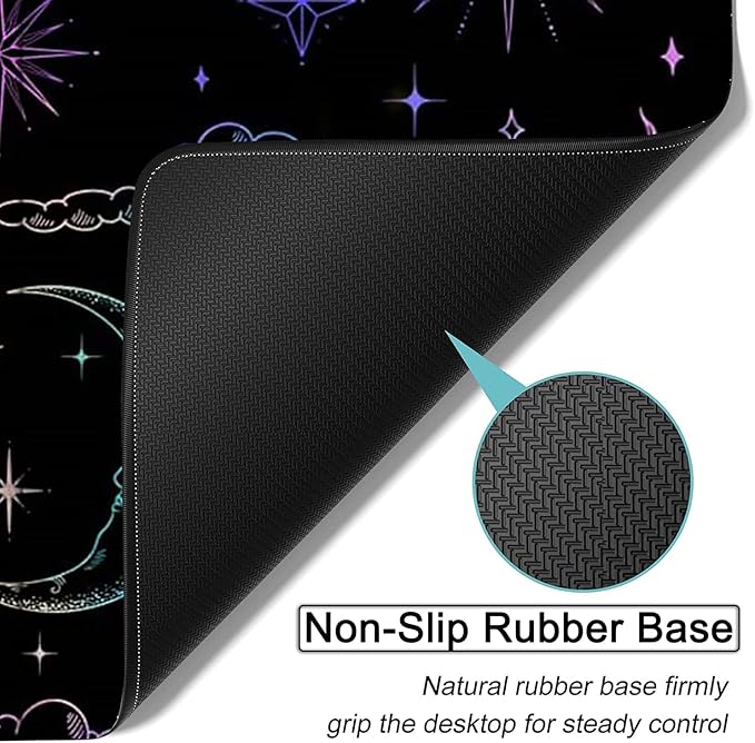 Large Gaming Mouse Pad, 31.5x11.8 in Extended Computer Mouse Mat with Non-Slip PU Base, Ergonomic Memory Foam Keyboard Wrist Rest, for Work & Gaming, Cute Sun Moon Black Office Desk Pad