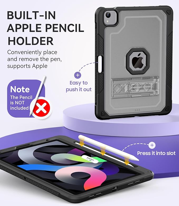 ZoneFoker Case for iPad Air 5th/ 4th Generation Case (2022/2020) 10.9'', for iPad Pro 11 Inch (4th/3rd/2nd/1st Gen), Hard Sturdy Slim Cover for iPad Air 5 4 th with Pencil Holder/Stand, Black
