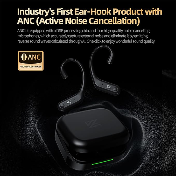 CCA KZ AN01 Active Noise Cancellation Wireless IEM Bluetooth Adapter, Bluetooth 5.4 Module, 40Hrs Playback Sport Earhook for KZ ZS10 PRO/ZSN Pro X/AS16 PRO X/Castor/EDX Pro, CRA/C12(0.78mm Pin)