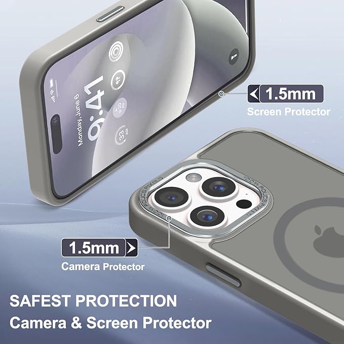 Newfuture Magnetic for iPhone 15 Pro Case [Compatible with Magsafe] [Military Grade Drop Protection] Translucent Matte Anti-Fingerprint Shockproof Phone Case for iPhone 15 Pro 6.1 inch, Titanium Gray