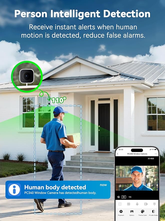 Outinput Window Camera, 2K 3MP WiFi Security Camera for Home Security, AI Color Night Vision, Motion Detection with Instant Alerts, 24/7 Recording, App Control, Works with Glass Window