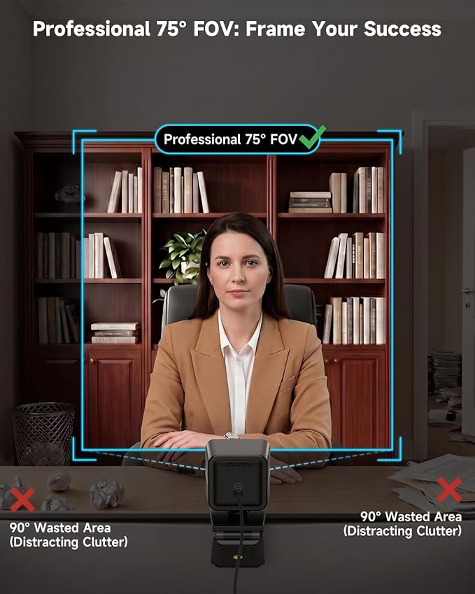 AOC 4K Webcam for PC with 1/2.55'' Sensor, 1080P 60FPS Streaming Camera with PDAF Autofocus, Privacy Cover, Plug & Play computer camera 75° FOV for Zoom/Mac/Switch 2, Includes Tripod & USB A-C Adapter