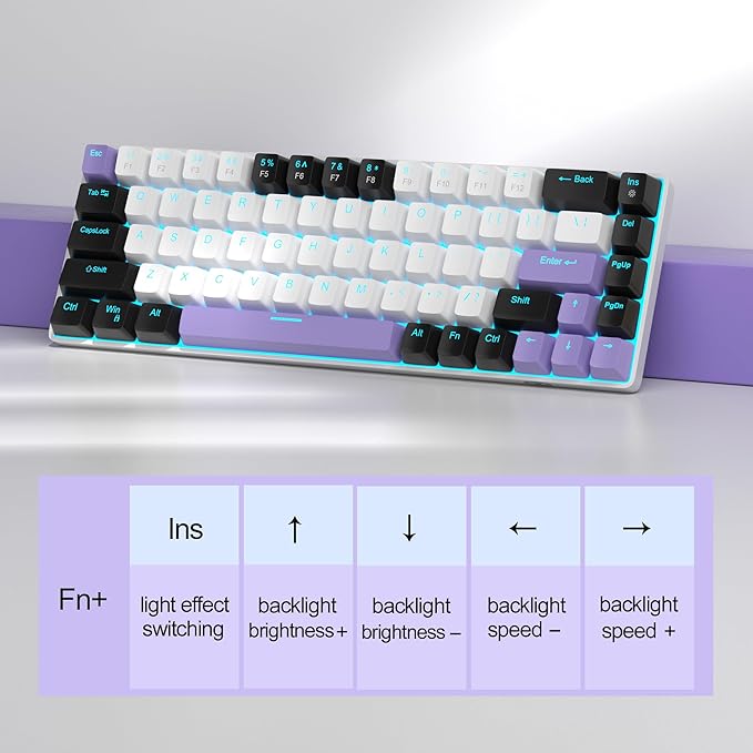 MageGee Portable 60% Mechanical Gaming Keyboard, MK-Box LED Backlit Compact 68 Keys Mini Wired Office Keyboard with Red Switch for Windows Laptop PC Mac - White/Purple