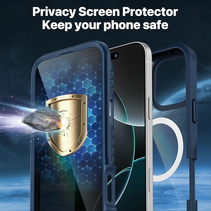 CENHUFO Magnetic Privacy for iPhone 16 Pro Case [Compatible with Magsafe] Full Body Phone Case Built-in 9H Tempered Glass Privacy Screen Protector and Camera Lens Cover, Shockproof Bumper - Blue