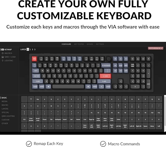 Keychron V6 Wired Custom Mechanical Keyboard Knob Version, Full-Size QMK/VIA Programmable Macro with Hot-swappable Keychron K Pro Red Switch Compatible with Mac Windows Linux Black (Non-Transparent)
