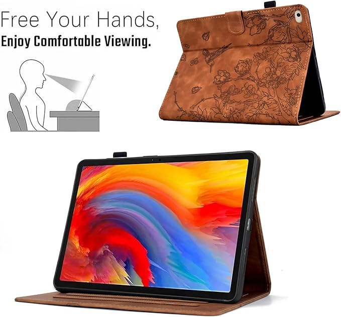for iPad 9.7 Inch Case iPad 6th/5th Generation Case 2018 2017, Embossed Suede Leather Folio Stand Cover for iPad 9.7 inch/Pro 9.7/Air 2/Air 1, Auto Sleep/Wake, Brown Bird Flower Embossing