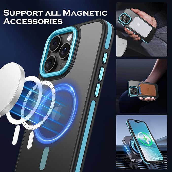 YINLAI Case for iPhone 16 Pro Max, Magnetic Case [Compatible with Magsafe] Supports Wireless Charging Slim Translucent Matte Men Women Shockproof Protective Back Phone Cover 6.9 Inch, Black/Navy Blue