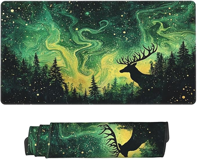 AQQA Gaming Mouse Pad Aurora Forest Background Pattern XXL Professional Large Mousepad Non-Slip Waterproof Rubber Base Mouse Mat for Office,Computer,Keyboard,and Home Desk Pad 31.4 x 15.7 Inch
