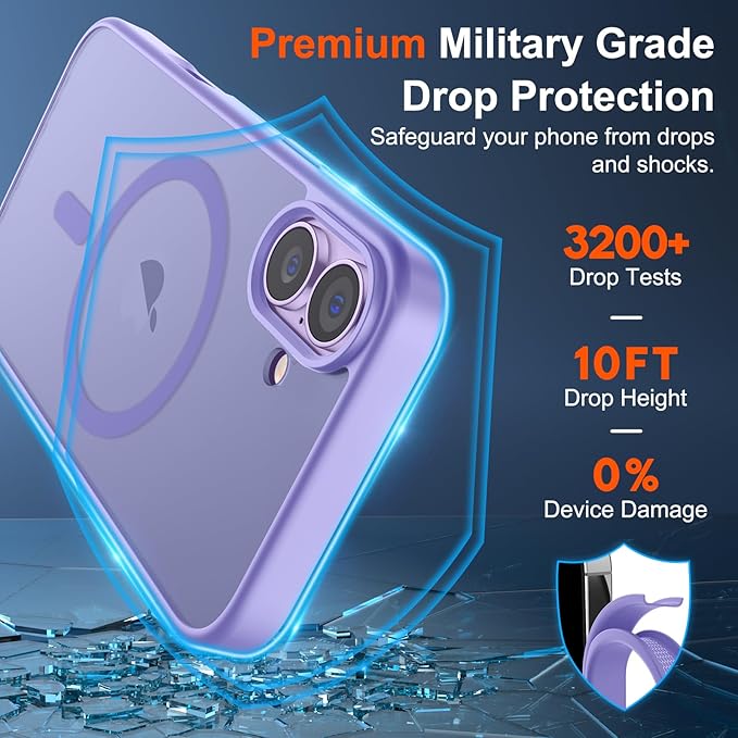 SUPFINE Magnetic for iPhone 17 Case (Compatible with MagSafe)(Military Grade Drop Protection) Translucent Matte Shockproof with Anti-Fingerprint Phone Cover 2025,Purple