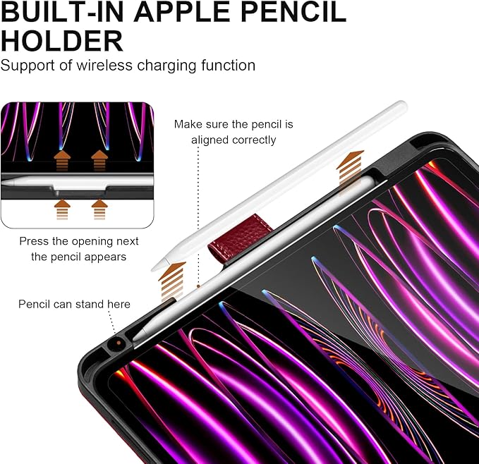 Genuine Leather Case for iPad Pro 11 Inch 4th/3rd/2nd/1st Generation 2022/2021/2020/2018 | with Pencil Holder and Adjustable Stand, Magnetic Closure, Auto Wake/Sleep Cover | Wine Red