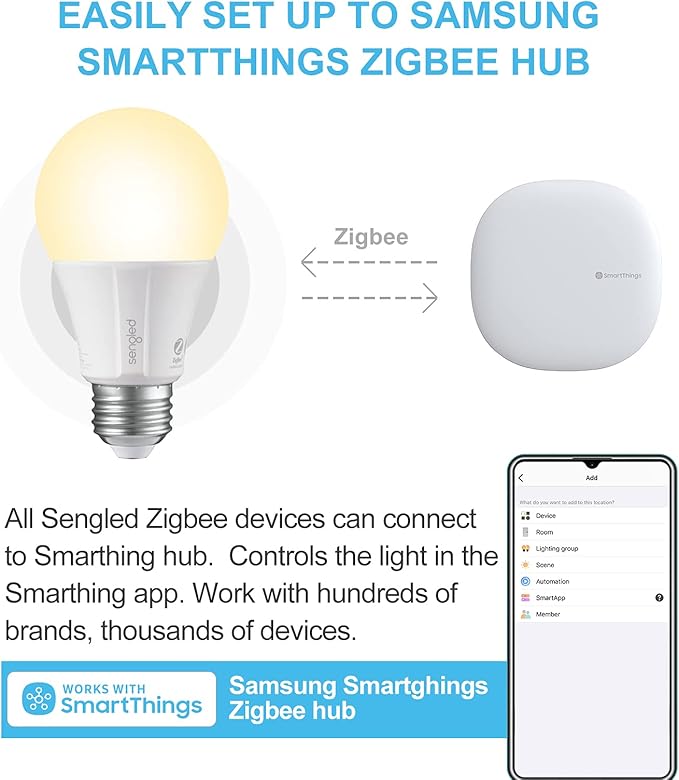 Sengled Zigbee Smart Light Bulbs, Smart Hub Required, Works with SmartThings and Echo with Built-in Hub, Voice Control with Alexa and Google Home, Soft White 60W Eqv. A19 Alexa Light Bulb, 2 Pack
