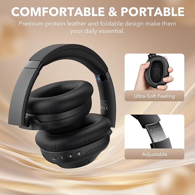 YMOO Active Noise Cancelling Headphones for Airplane Travel, LDAC Hi-Res Audio, Wired and Wireless ANC Headphones, 100H Playtime Over Ear Headphones, Custom EQ via App, Bluetooth 6.0 Headset for All