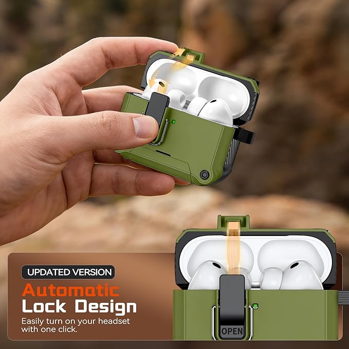 Inesore Compatible with AirPods Pro 3 Generation Case,Secure Lock & Phone Stand Design,Compatible with MagSafe,Automatic Snap Switch Secure Cover for New AirPods Pro 3rd (2025)-Dark Green