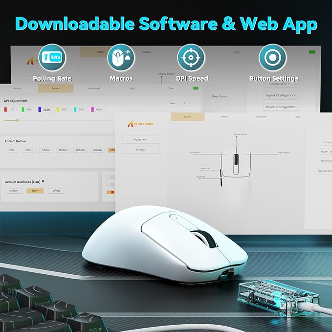 ATTACK SHARK V5 Wireless Gaming Mouse with 42000 DPI -PAW3950 MAX Sensor -55g Ultra-Lightweight-Nordic 52840 MCU,Wired/BT/2.4GHz Wirelss Programmable Mouse for PC/Mac (White)