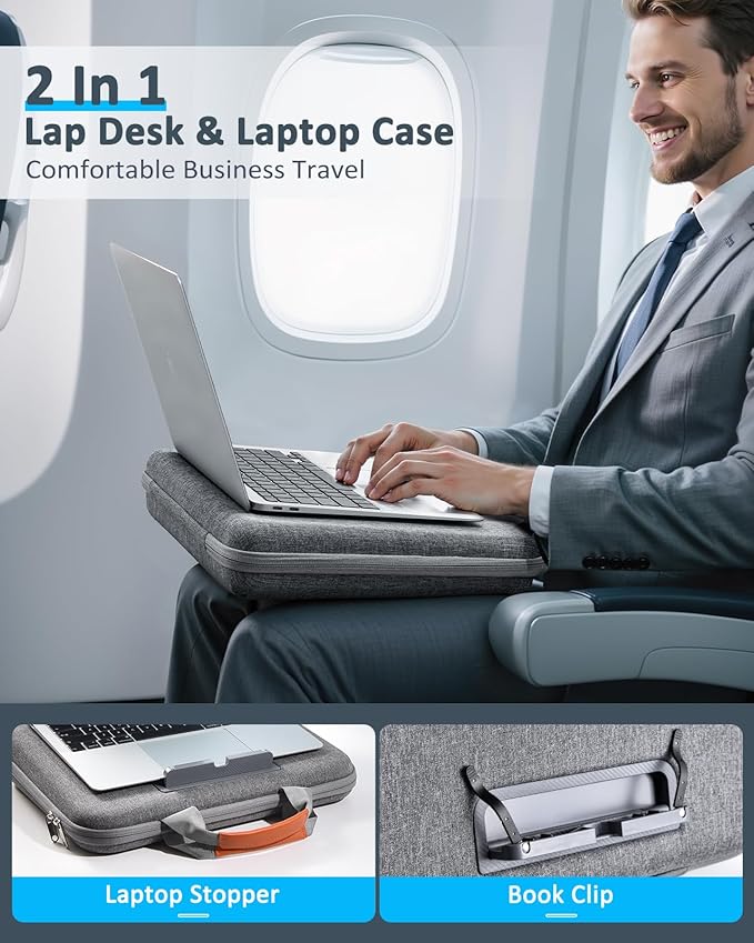 Hard Laptop Case 13 Inch for HP Dell Lenovo ASUS Acer - 2 in 1 Laptop Sleeve & Lap Desk with Stopper and Book Clip, Shockproof Waterproof 14.2 MackBook Pro Case - Gray