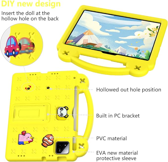 AKABEILA Compatible with Xiaomi Pad 7/Xiaomi Pad 7 Pro 11.2 inch 2024/Xiaomi Pad 8 2025 11.2 inch Tablet Case, Kids Friendly Universal Protective Case with Shoulder Strap & Stand Handle Yellow