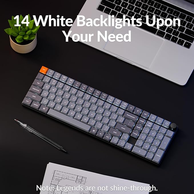 Keychron K17 Max 96% Layout QMK/Launcher Ultra-Slim Wireless/Type-C Wired Mechanical Keyboard with White LED Backlit, Low-Profile Gateron Mechanical Brown Switch Compatible with Mac Windows Linux