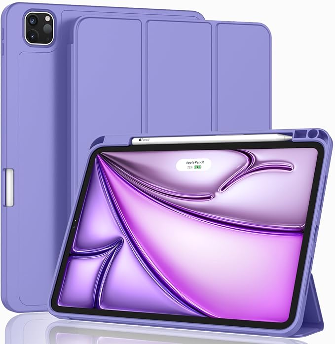 ZryXal New iPad Air 13 Inch Case M3 2025/M2 2024 with Pencil Holder, Trifold Stand Smart Case with Soft TPU Back,Auto Wake/Sleep(Slate Blue)