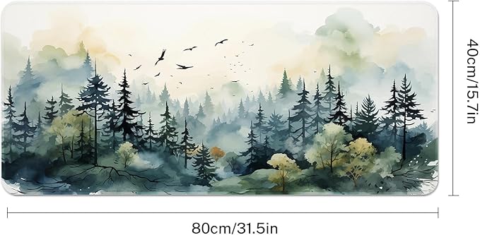Arttown Green Ink Style Mountain Forest Mouse Pad Large Gaming Mat Non-Slip Desk Pad Keyboard and Mouse Desk Mat for Gamer, Office & Home, 31.5 x 15.7 in