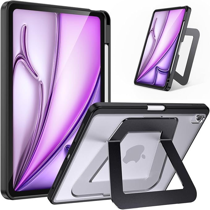 Case for iPad Air 11 inch M4/M3/M2(2026/2025/2024), iPad Air 4/5th Generation, Dual Multi-Angle Adjustable Kickstand Full Protective Case with Built-in Pencil Holder (Black, iPad Air 11 inch)