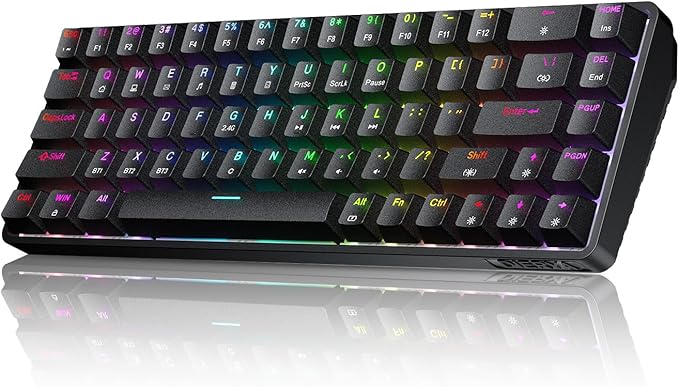 DIERYA DK68 Wireless Mechanical Keyboard, 60% Gaming Keyboard with Blue Switch, Triple Mode 2.4GHz/USB-C/BT5.0, RGB Backlit, Anti-Ghosting Keys, 68 Keys Portable Mini Wired Office Keyboard-Black