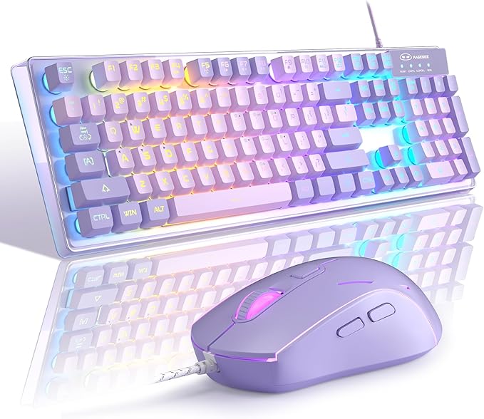 Gaming Keyboard and Mouse Combo, K1 RGB LED Backlit Wired Keyboard with 104 Key Computer PC Gaming Keyboard for PC/Laptop (Purple)