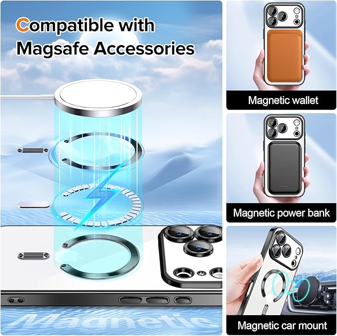 Hython Magnetic Clear for iPhone 17 Pro Max Case with Camera Lens Protector [Compatible with MagSafe] Plating Edge Slim Soft TPU Cover Protective Phone Case for iPhone 17 Pro Max 6.9", Black