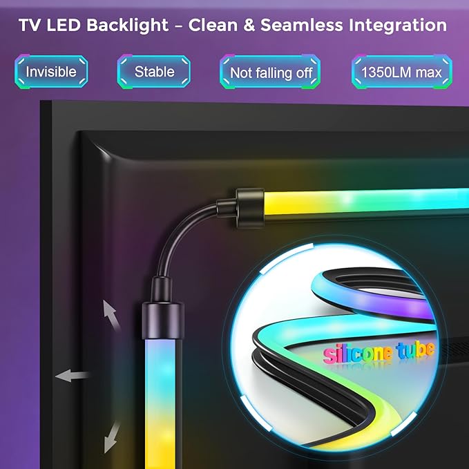 LightingWill TV LED Backlight with 4K HDMI Sync Box, 16.4ft RGBIC LED Strip Lights for 75-85 Inch TV, Sync with Screen, 3 HDMI Inputs, 60 LEDs/m High Density, App Control, Works with Alexa & Google