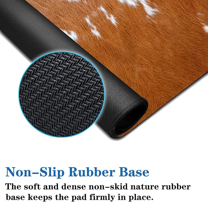 3 Piece Mouse Pad Set with Stitched Edge Large Anti-Slip Mouse Pad Desk Pad Keyboard Pad + Wrist Rest Pad + Coaster, Memory Foam Wrist Rest for Office/Home, Cowhide Leopard Brown Cow
