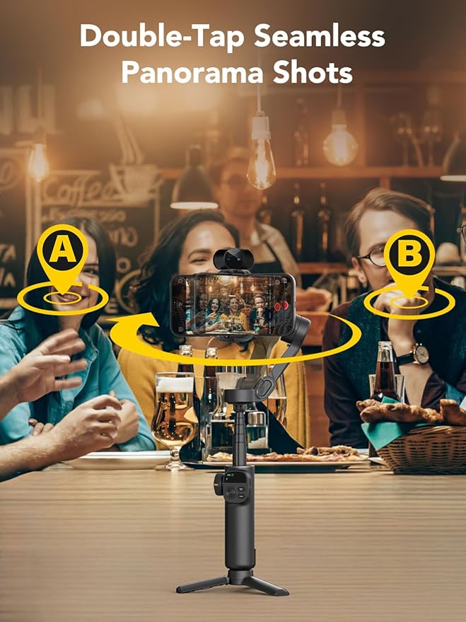 AOCHUAN Gimbal Stabilizer for Smartphone,NO APP Tracking,20CM Extension Rod,Face & Object Tracking stabilizer for iPhone & Android,3-Axis OLED Gimbal for Video Recording-AOCHUAN Smart X2AI Black