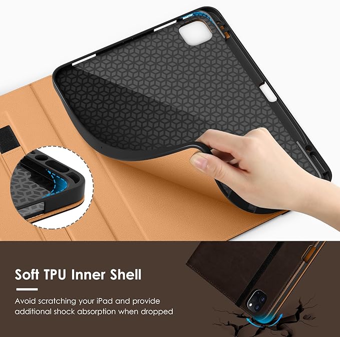 VIKESI Case for iPad Air 13 inch (M4) 2026 / (M3) 2025 / (M2) 2024,Premium Leather Folio,Apple Pencil Holder,Auto Sleep/Wake,Stand Cover - Dark Brown
