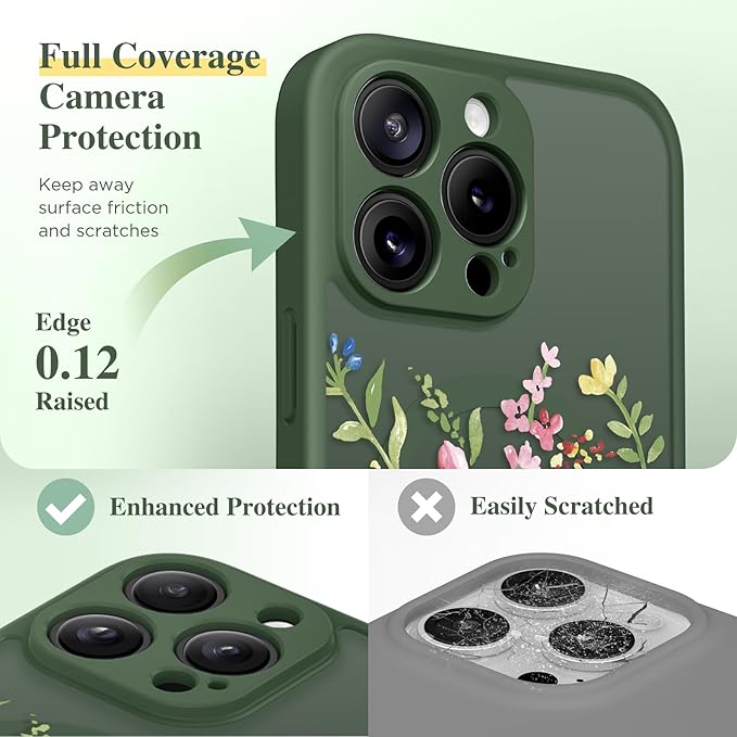 GVIEWIN for iPhone 16 Pro Max Case Compatible with MagSafe, [Military Grade Protection] [Screen Protector] Full Camera Protection Floral Translucent Women Magnetic Phone Case, Bloomcore/Forest Green