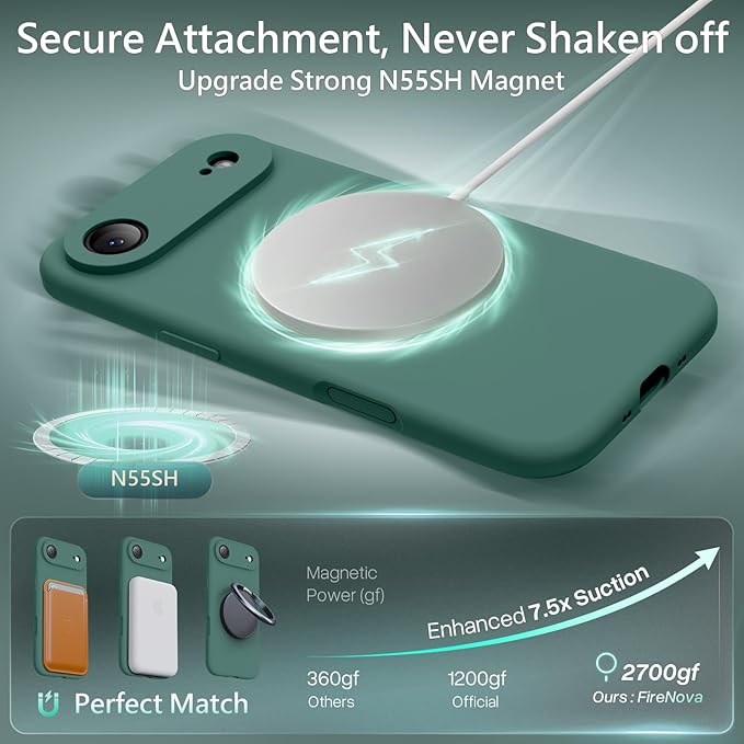 FireNova Magnetic for iPhone Air Case, Compatible with MagSafe, [Integrated Silicone Camera Control Button] [Camera Protection] Microfiber Lining Phone Case for iPhone 17 Air, 6.5", Midnight Green