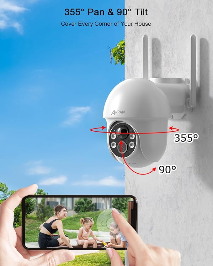 ANRAN 2K Security Camera Wireless Outdoor, Solar Outdoor Camera with 360° View, Smart Siren, Spotlights, Color Night Vision, PIR Human Detection, Pan Tilt Control, 2-Way Talk, Q01W 2 Packs