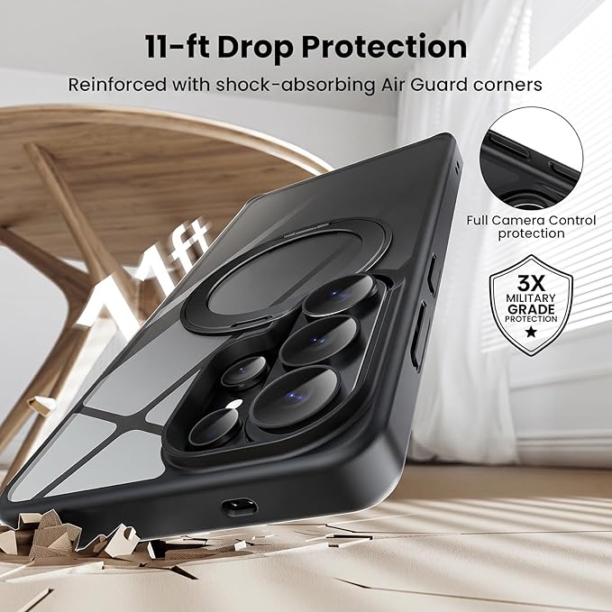 360°Ring Stand for Samsung Galaxy S26 Ultra Case with 1X Screen Protector +1X Camera Cover,Fit for MagSafe, Anti-Yellowing & Scratch-Resistant Back Phone Case for Galaxy S26 Ultra 6.9", Clear Black