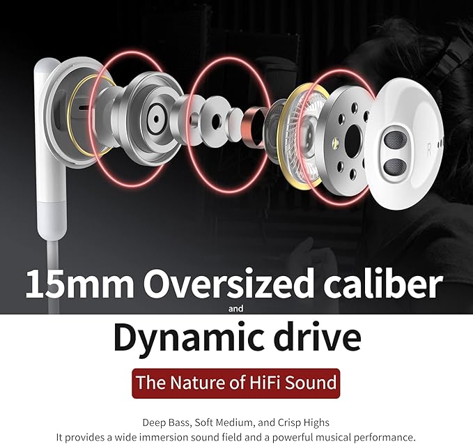 Kimwood Wired Earbuds with Microphone, Wired Earphones in Ear Headphones HiFi Stereo, Powerful Bass and Crystal Clear Audio, Compatible with iPhone, iPad, Android, Computer Most with 3.5mm Jack