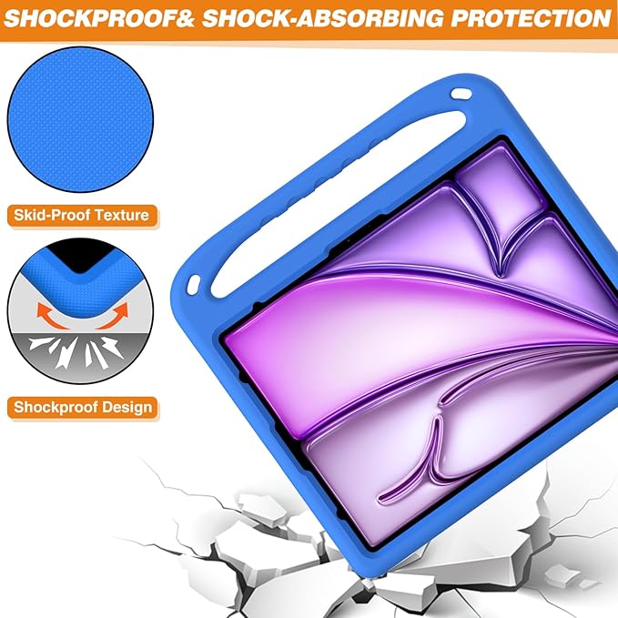 Cute Kids Case for iPad Air 13" M4 M3 M2 2026 2025 2024/ Pro 13 Inch M5 M4 Cover 2025 2024, iPad Pro 12.9 Case 2022/2021/2020/20218, Soft EVA Handle Cover with Shoulder Strap Stand, Blue