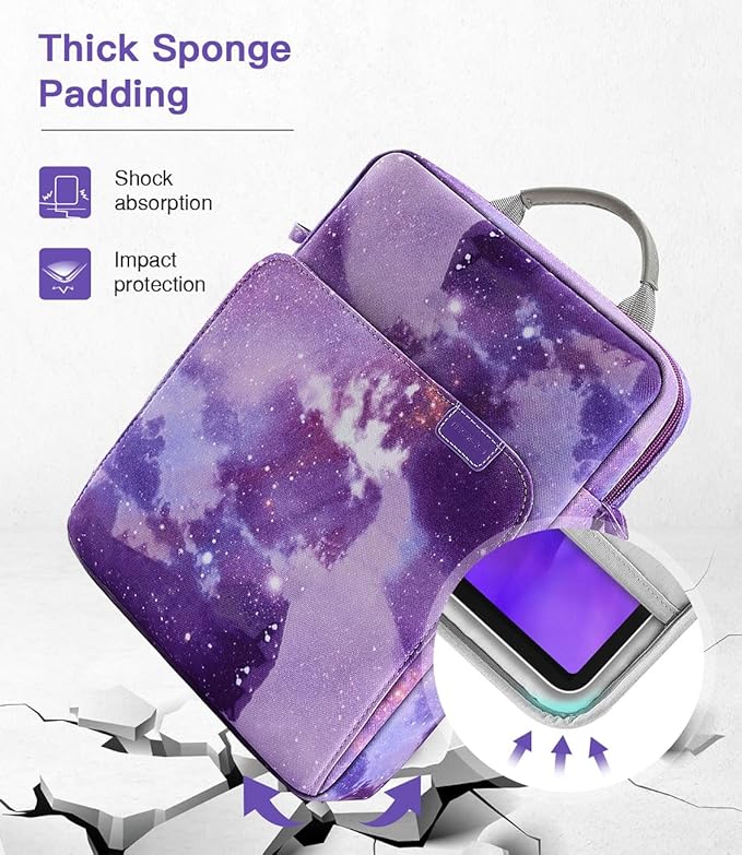 MoKo 9-11 Inch Tablet Sleeve Bag Handle Carrying Case with Shoulder Strap Fits iPad Pro/Air/A16 11 inch,iPad 10th 10.9,i-Pad 9/8/7th 10.2,iPadAir 5/4th 10.9,i-Pad 9.7,Tab S8/S9 11",Purple Starry
