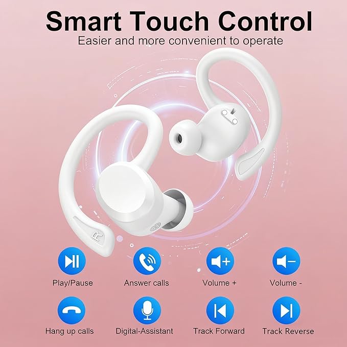 sprtoybat Wireless Earbuds, 2026 New Bluetooth 5.4 Headphones Sport Earphones with 68Hrs Playtime LED Display ENC Noise Cancelling Mic, IPX7 Waterproof Over Ear Ear Buds with Hook for Sports/Running
